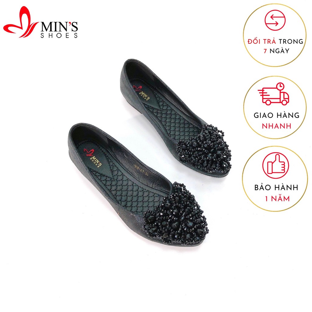 Min's Shoes - Giày Bệt Da Thật B280 Đen đá