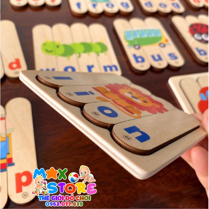 Bộ Xếp Hình Gỗ 3D Montessori WORD PUZZLE- Đồ Chơi Ghép Chữ Que Kem Giúp Bé Phát Triển Từ Vựng Tiếng Anh MaxStore
