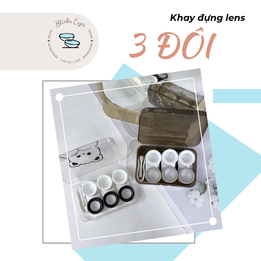 Hộp Đựng Lens Kính Áp Tròng BLINKS EYES 3 Đôi Hình Gấu Đáng Yêu Thiết Kế Nhựa An Toàn Tiện Lợi Khi Mang Theo BLINKS EYES