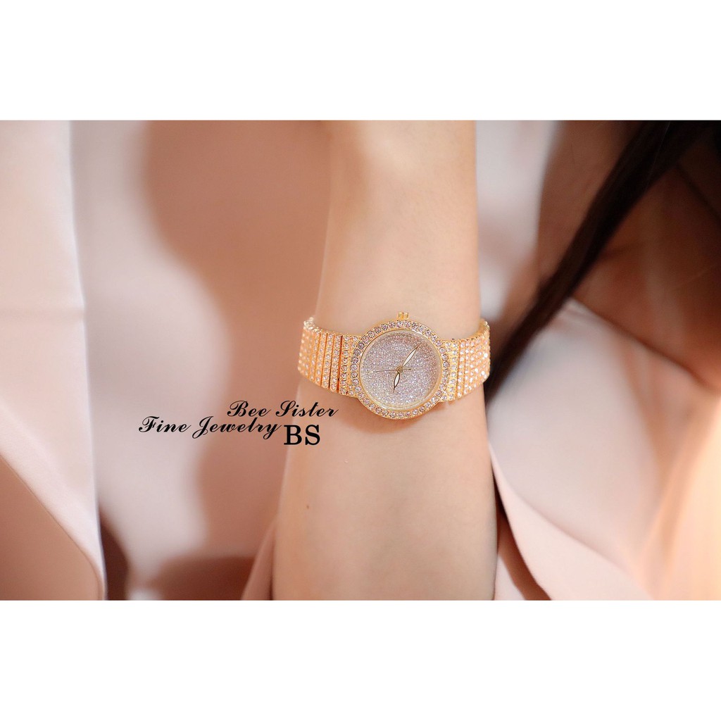 Đồng hồ nữ dây kim loại, đồng hồ đeo tay thời trang nữ đính đá cao cấp BEE SISTER, siêu sang chảnh, cực kỳ sành điệu