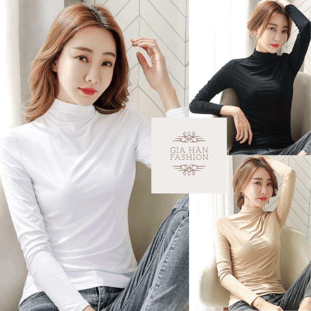 Mã 0231 Áo giữ nhiệt nữ thu đông cổ cao phong cách Hàn Quốc, Áo thun giữ nhiệt thu đông nữ dài tay