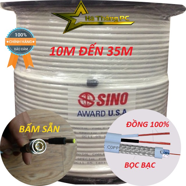 Dây đồng trục kèm nguồn SINO bấm sẵn cho camera 10m 15m 20m 25m 30m 35M | BigBuy360 - bigbuy360.vn