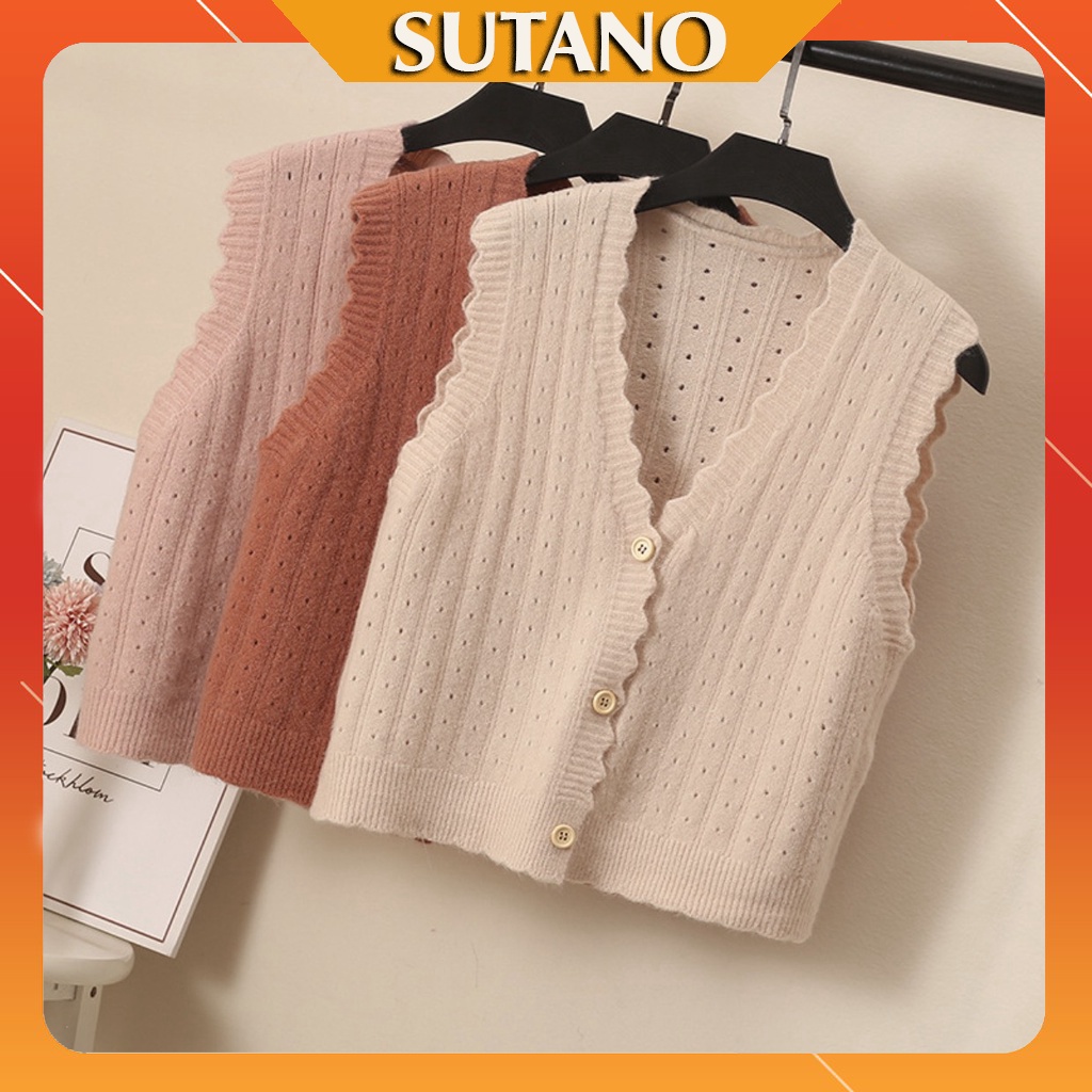 Áo gile len xốp hàng loại 1 viền lượn sóng cài cúc phong cách thời trang Hàn Quốc A467 SUTANO | BigBuy360 - bigbuy360.vn