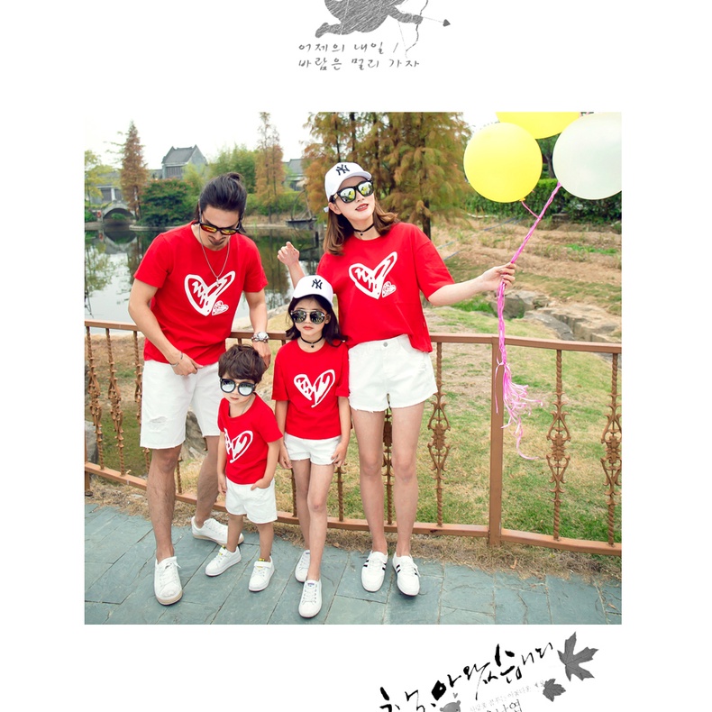 Áo gia đình Familylove - Mẫu Áo gia đình nét vẽ Trái tim rất đẹp màu Đỏ Cotton 100%
