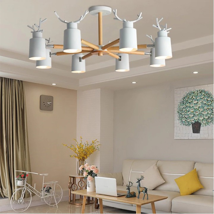 Đèn chùm Decor Vintage Sừng Hươu 8 tay (Các màu) - Tặng kèm 8 bóng led - Có Video - Phòng khách phòng ngủ Chiếu sáng