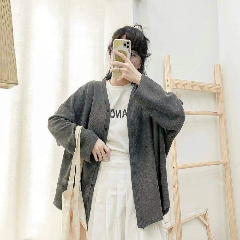 Áo Khoác Thun Gân Cardigan Trơn Hàn SIMPLE Ulzzang (Ảnh thật)