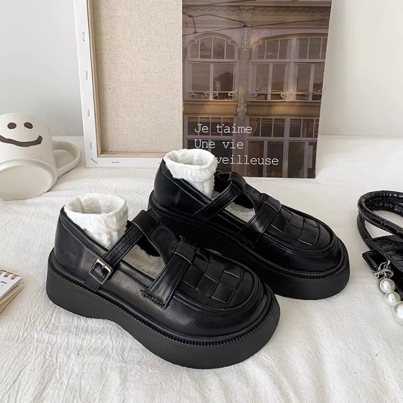 Giày oxford có quai dáng đan dây đế nâu bánh mì loafer vintage Yannie Lolita