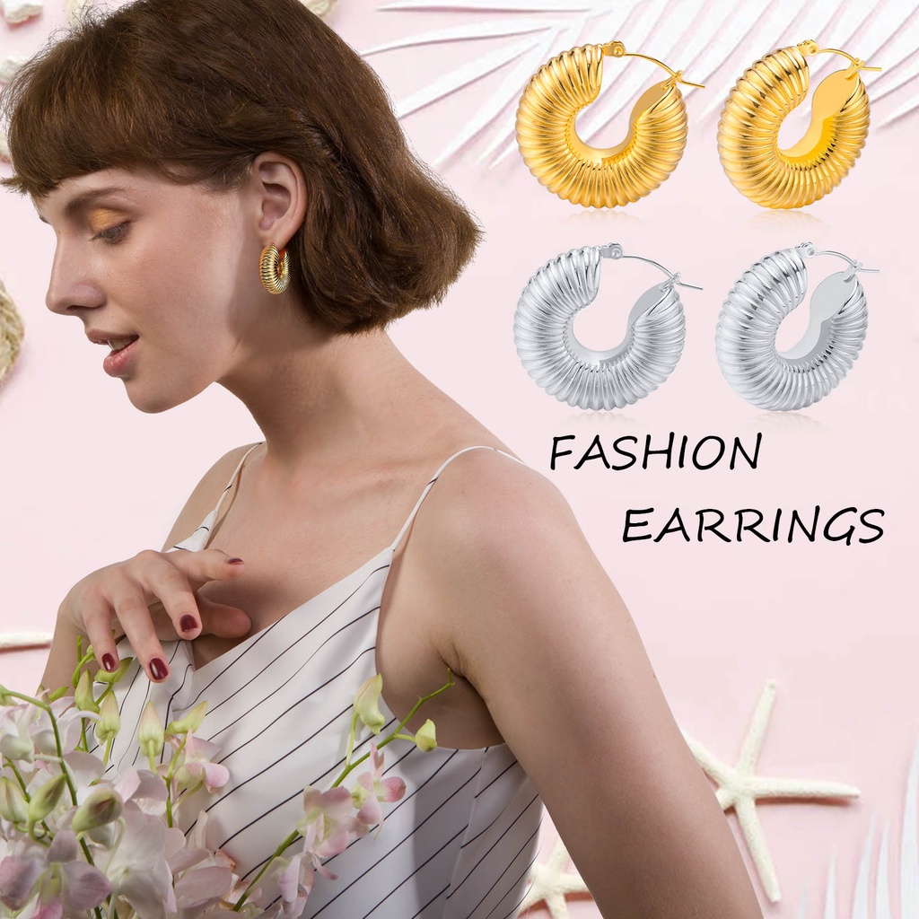 Vnox Khuyên Tai Vòng Tròn Lớn Màu Vàng Kim