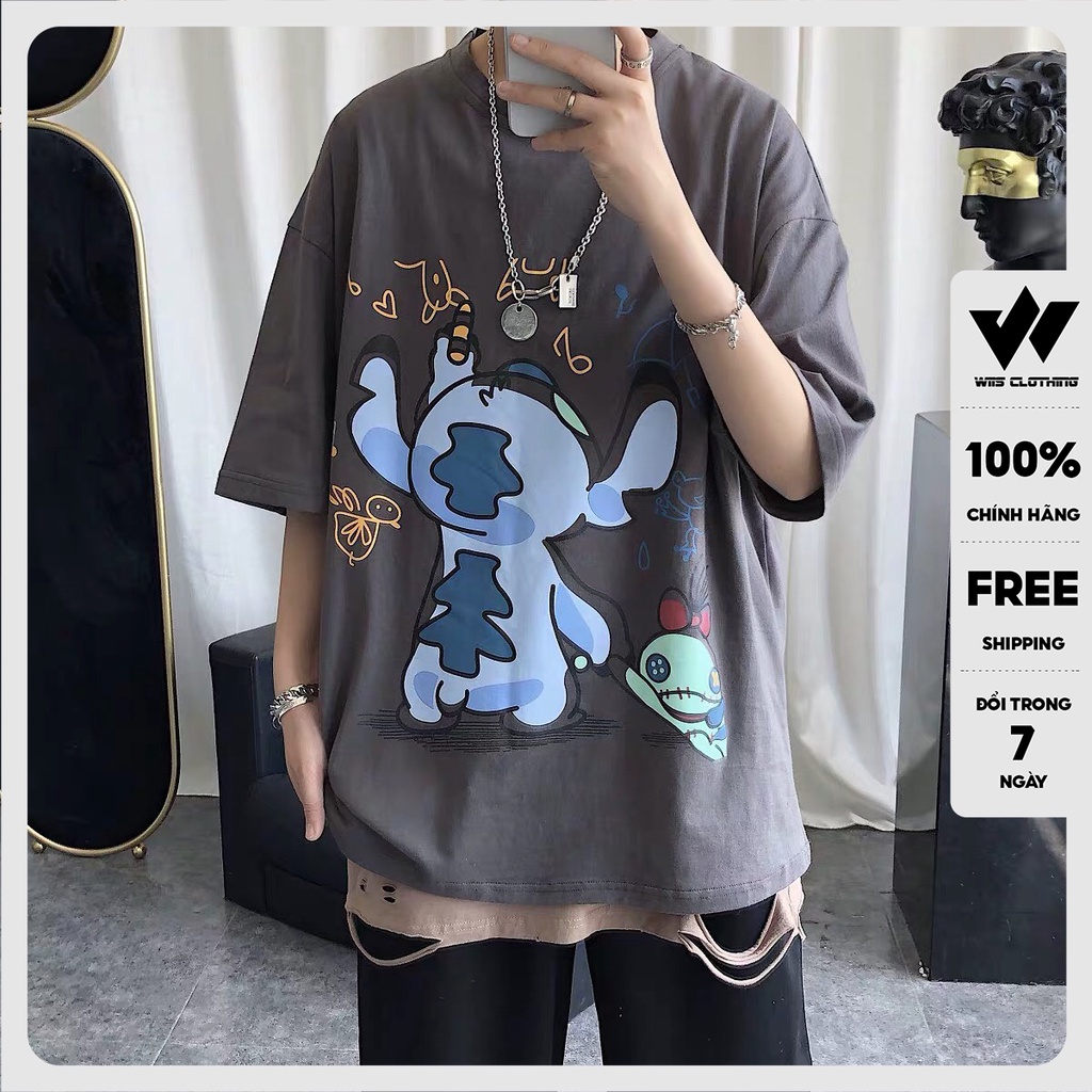 Áo thun tay lỡ WIIS phông unisex form rộng STICH VẼ TRANH nam nữ oversize ulzzang