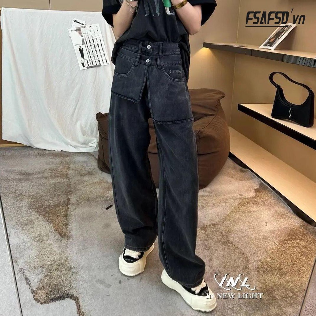 Quần Jean Nữ Lưng Cao Có Túi Lớn Phong Cách Âu Mỹ Mới 2022