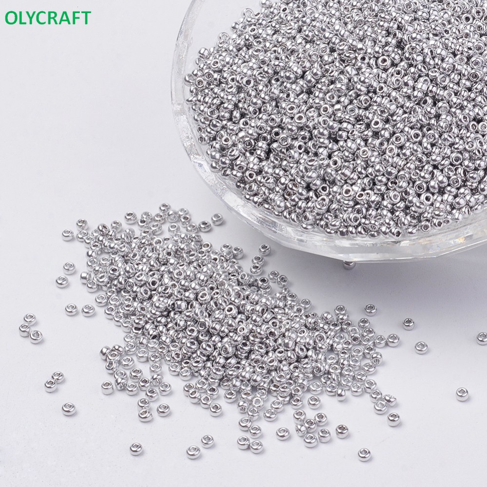 Hạt thủy tinh tròn Olycraft 12/0 mạ bạch kim 2x1.5mm lỗ 0.5mm 5000/50g dùng làm trang sức
