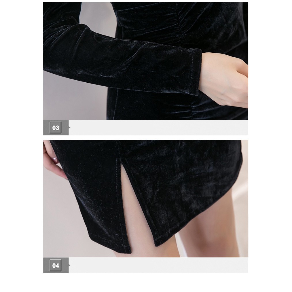 Đầm nhung dáng ôm dài tay màu trơn thời trang cho nữ | BigBuy360 - bigbuy360.vn