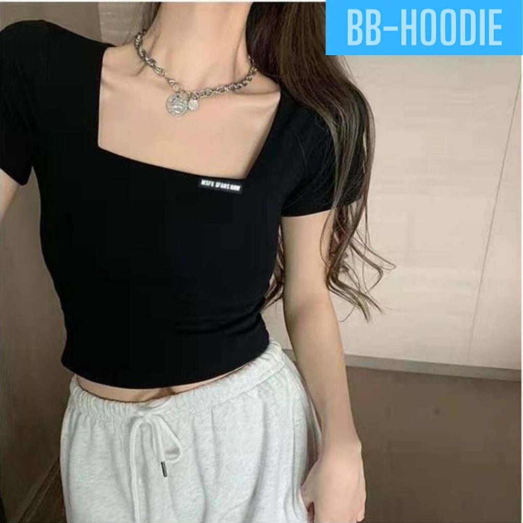 Áo Cổ Vuông Logo Croptop Thun Tăm - A2TT
