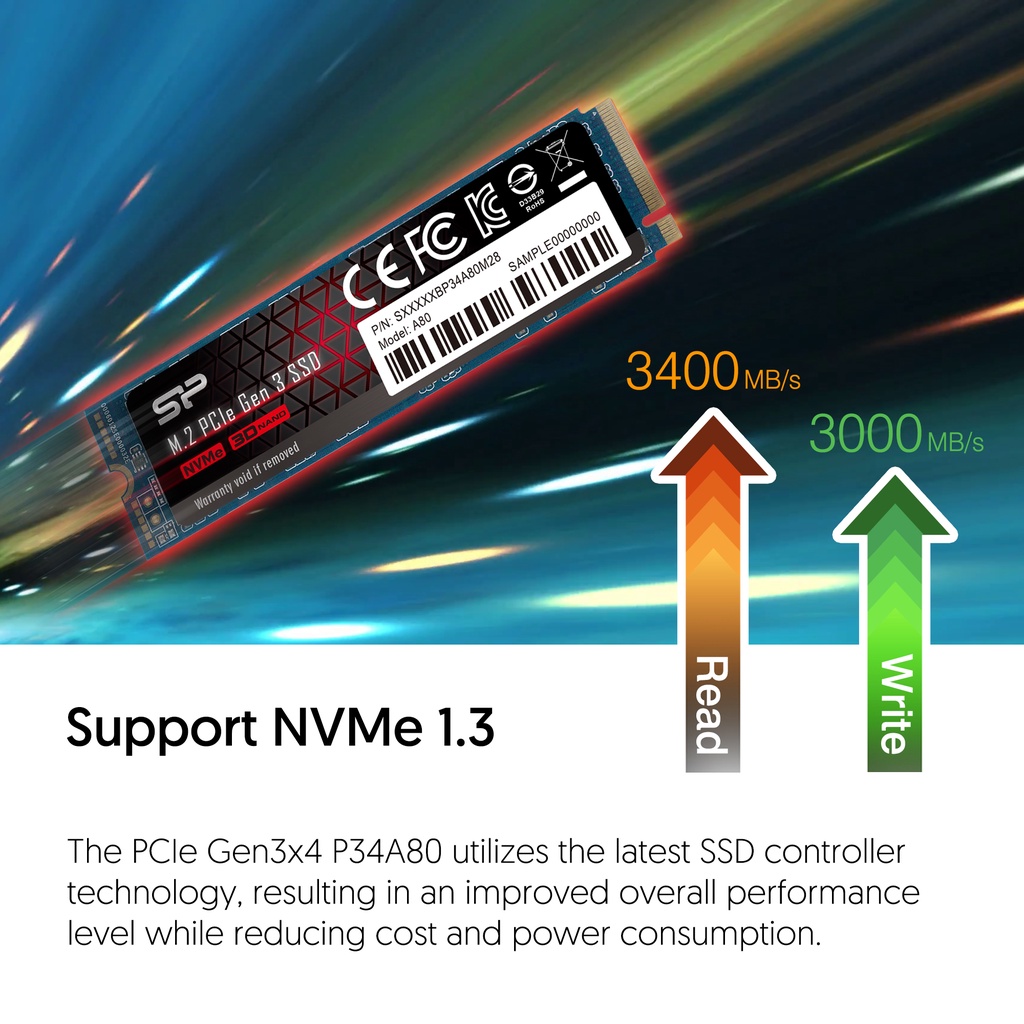 Ổ cứng M.2 SSD Silicon Power NVME 256GB 512GB 1TB PCIE Gen 3x4_A80 P34