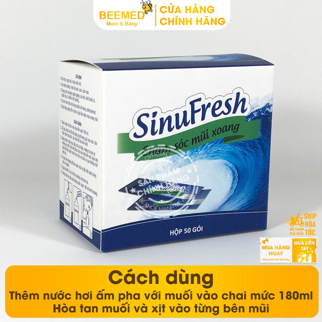 Muối rửa mũi xoang - Sinufresh của Cát Linh - Hộp 50 gói hỗn hợp muối biển nano - vệ sinh mũi, giảm nghẹt mũi