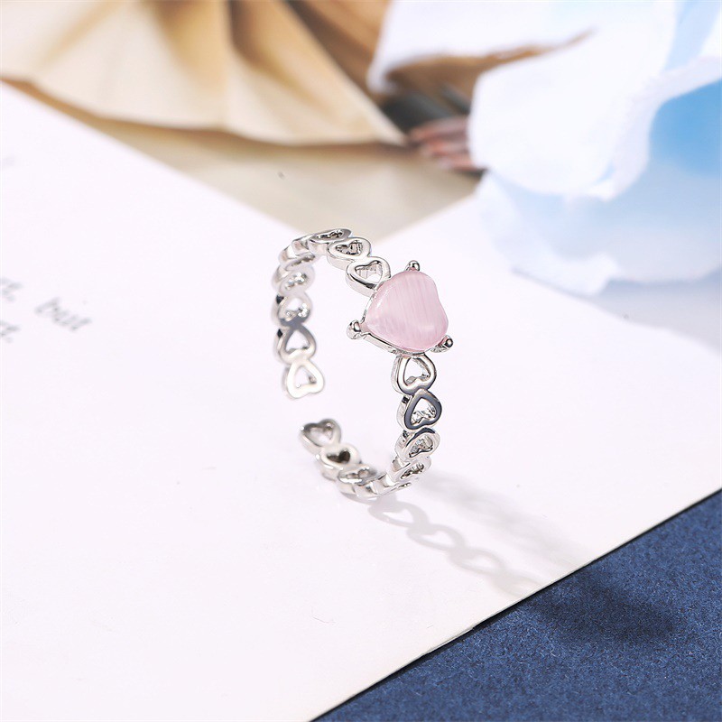 Nhẫn đeo tay mặt hình trái tim đính đá nhân tạo thời trang Hàn Quốc