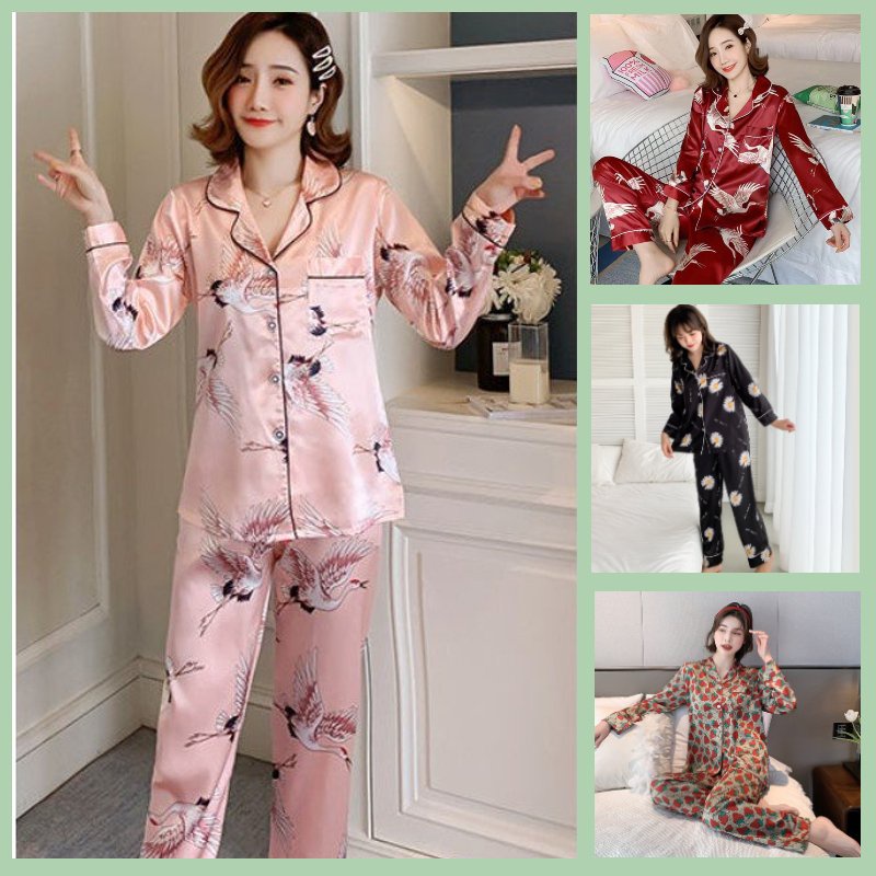 Bộ mặc nhà bộ pyjama nữ dài tay, đồ ngủ nữ chất lụa Mango nhiều họa tiết