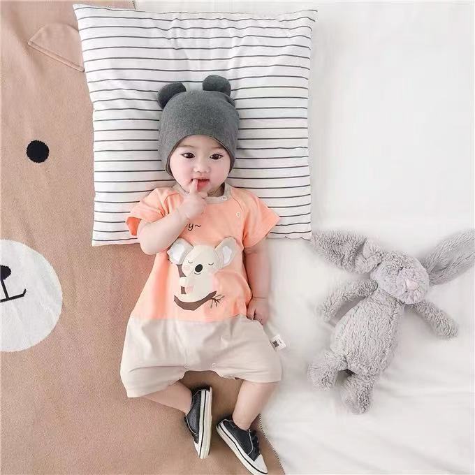 Áo liền quần cotton in họa tiết hoạt hình dễ thương cho bé trai và bé gái sơ sinh
