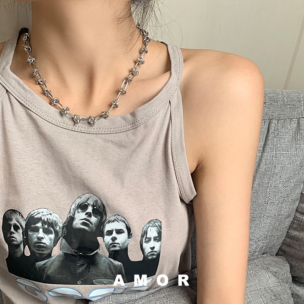 Vòng Cổ Dây Xích Bằng Thép Phong Cách Punk Âu Mỹ Cá Tính Dành Cho Nam Nữ