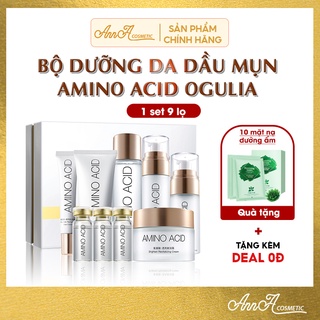 Bộ Chăm Sóc Da Skincare Cho Da Dầu Mụn Amino Acid Ogulia, Bộ Mỹ Phẩm Nội Địa Trung Dưỡng Trắng Mờ Thâm Mụn Set 9 Món