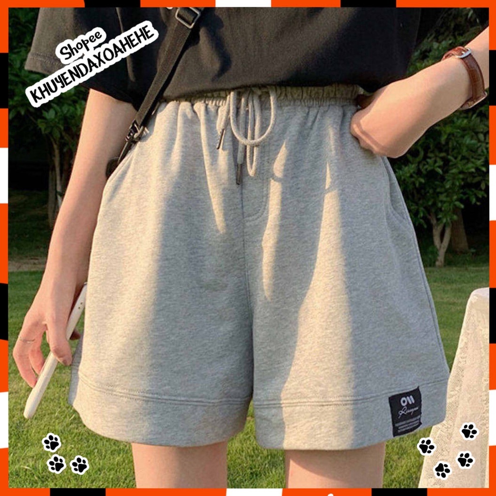 SUQ001 Quần sooc đùi ngắn dây rút đen xám nam nữ ống rộng Ulzzang Quần short dải Unisex cạp chun đẹp Hàn Quốc cute teen