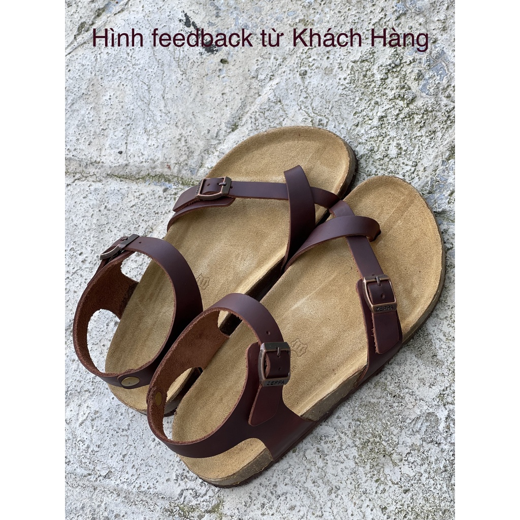 ZEPPA chính hãng - Da bò thật 100% - Sandal xỏ ngón chéo màu nâu MS: SN2  - Sandal đế trấu da bò UNISEX