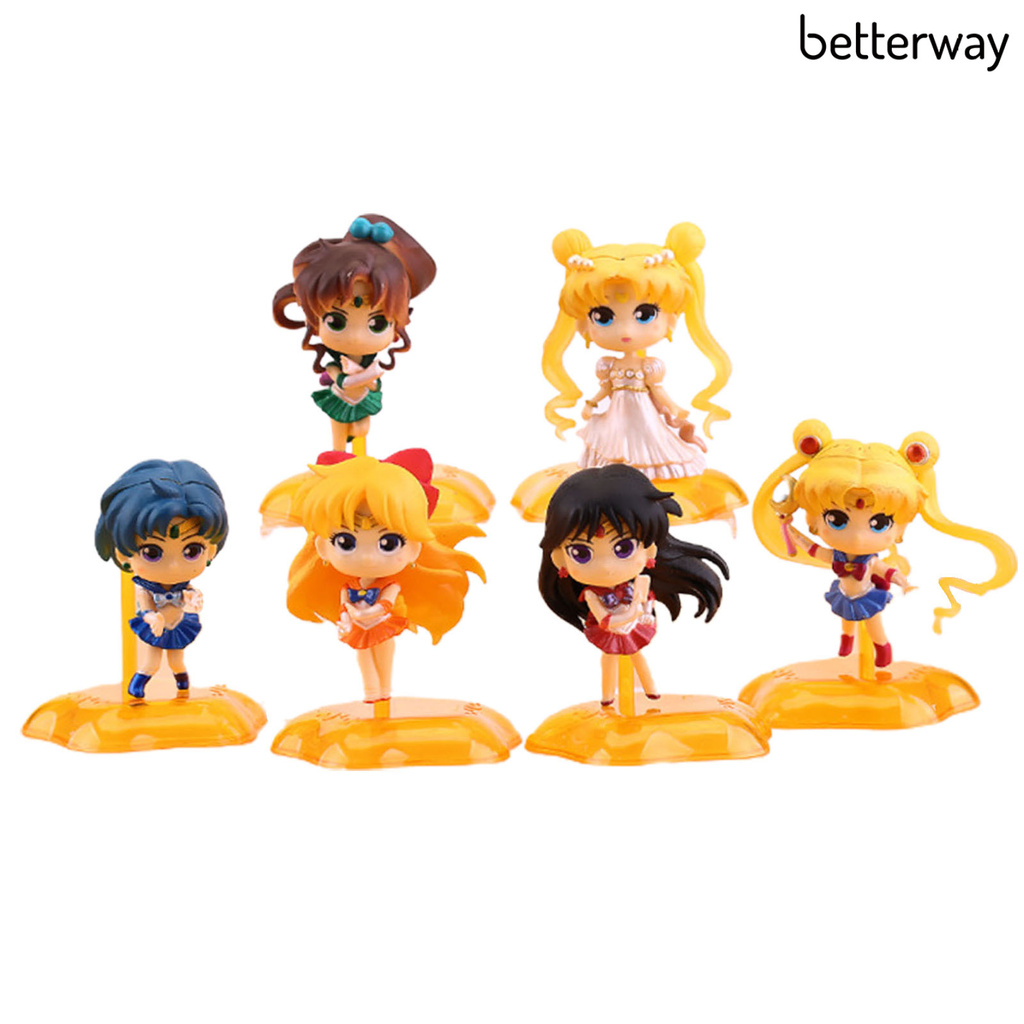 SAILOR MOON Set 6 Mô Hình Đồ Chơi Thủy Thủ Mặt Trăng Bằng Pvc Dành Cho Trẻ Em