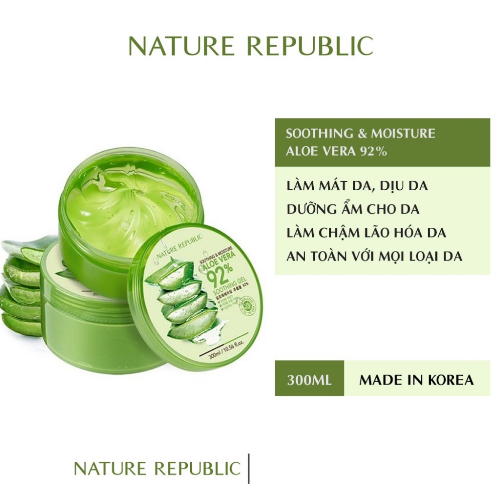 Gel lô hội Nature Republic Aloe Vera 92% Soothing Gel 300ml làm mát và cấp nước cho da