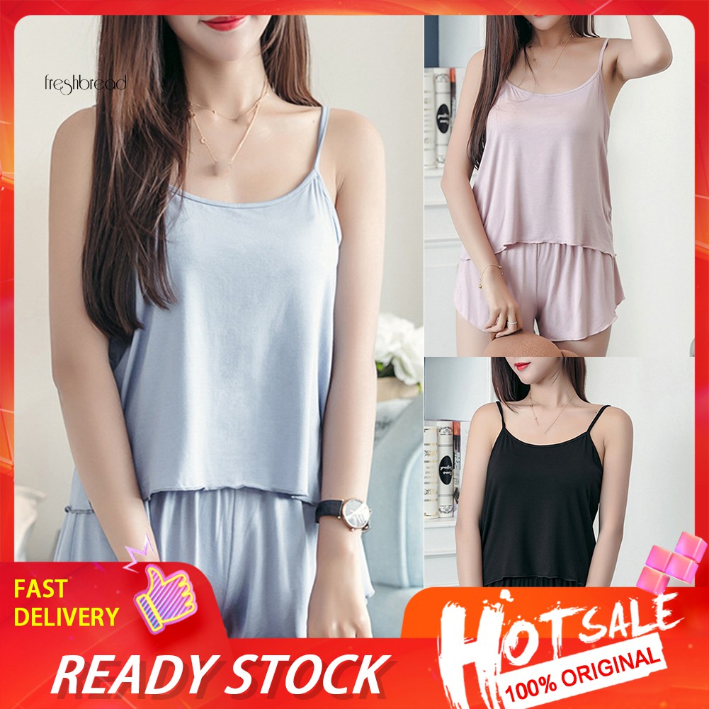 Bộ đồ ngủ áo yếm hai dây quần ngắn cotton màu trơn dành cho nữ