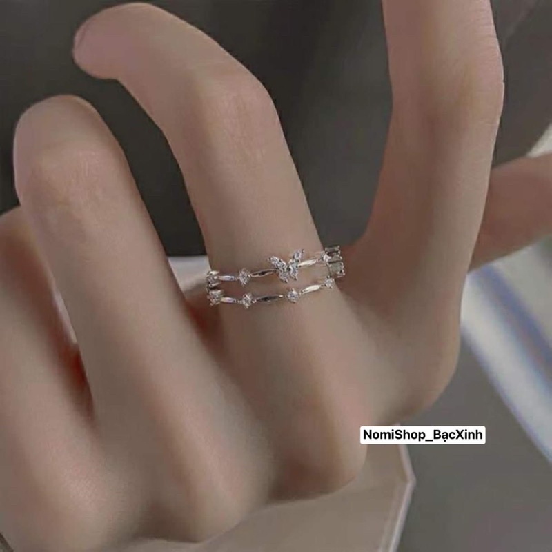 Nhẫn nữ bạc hình hồ điệp đốt dáng kép nhẹ nhàng xinh xắn Mainomi Shop Bạc Xinh