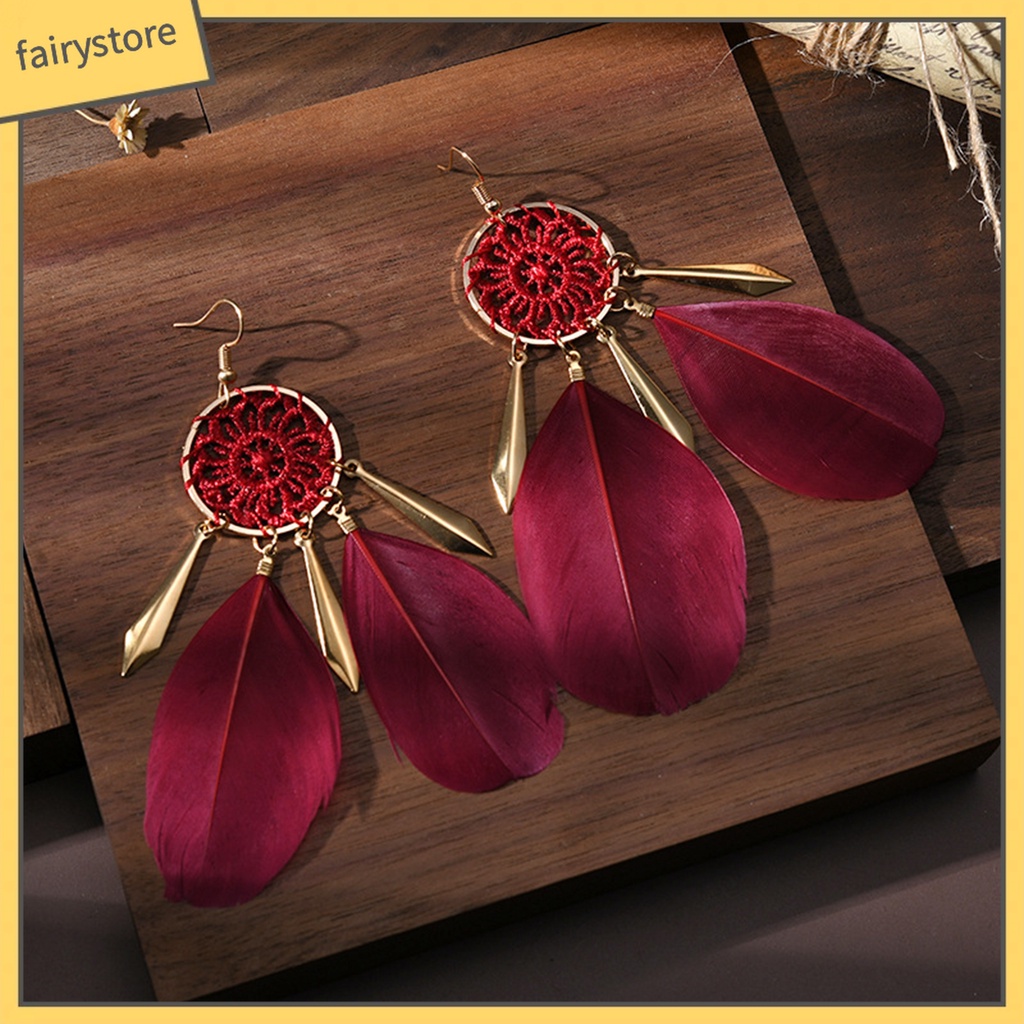 1 Đôi Bông Tai Hình Dreamcatcher Đính Lông Vũ Tua Rua Phong Cách Bohemian Dành Cho Nữ