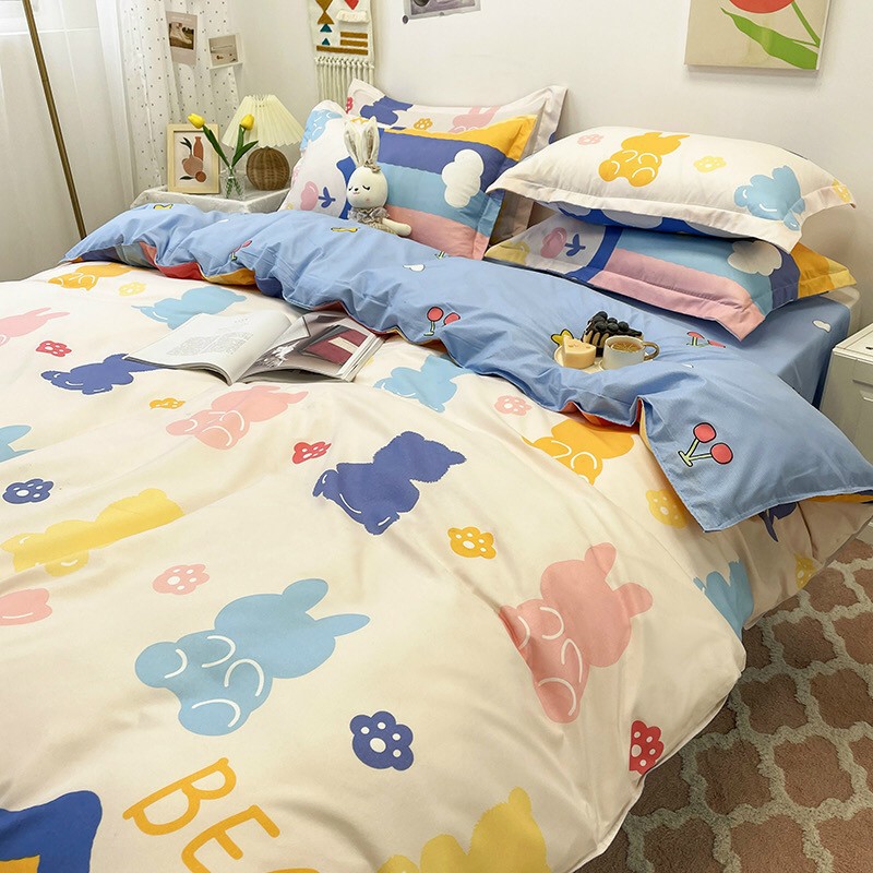 Trọn bộ 4 món vỏ chăn ga gối poly cotton poly nhập khẩu HASUKO bảy sắc cầu vồng mẫu mói nhiều màu sắc.đủ kích thước