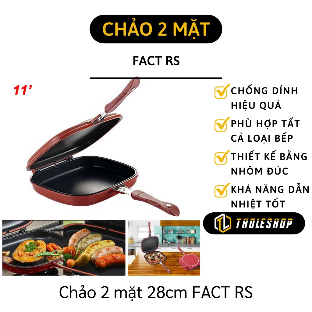 Chảo Chống Dính - Chảo Vuông 2 Mặt 28cm FACT RS Chống Văng Dầu Mỡ Tiện Dụng 10310