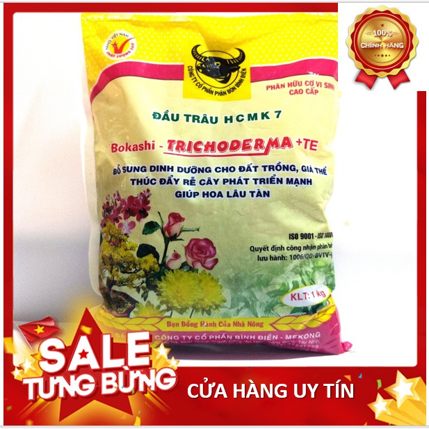 Phân Hữu Cơ Vi Sinh Trichoderma + TE Đầu Trâu HCMK7 1Kg Trồng Rau Sạch, Hoa Bằng Đất Sạch, Xơ Dừa, Phân Hữu Cơ