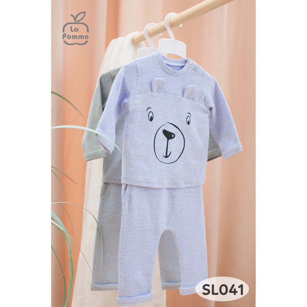 Bộ quần áo trẻ em thu đông dài tay mặt gấu tai vểnh La Pomme SL041 chất dày