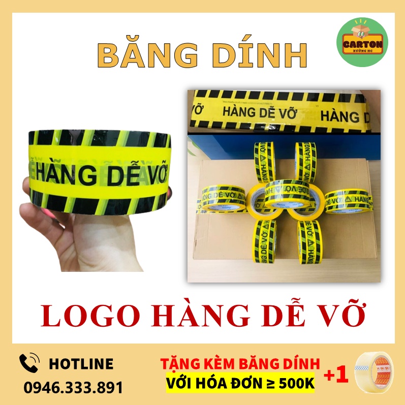 [SỈ/LẺ] Băng Dính Logo (Vàng) In Chữ HÀNG DỄ VỠ XIN NHẸ TAY/Băng Keo Hàng Dễ Vỡ Cảnh Báo Vận Chuyển Giá Rẻ