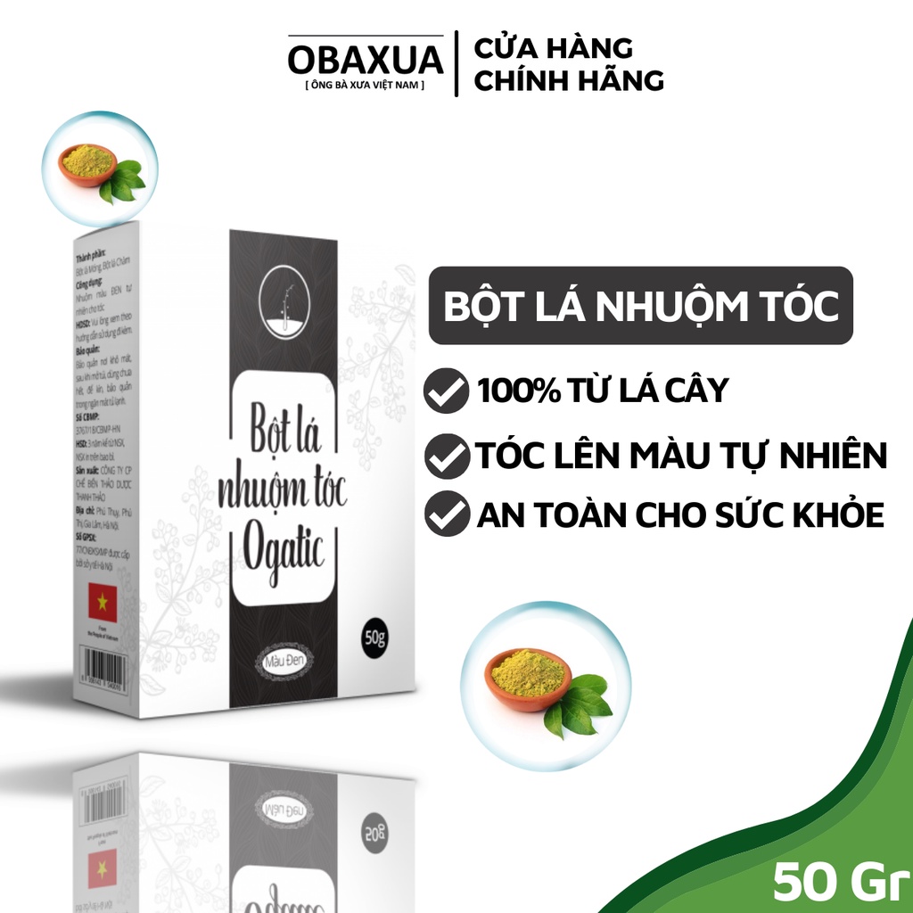 Bột Lá Nhuộm Tóc Ogatic ĐEN NHUỘM TÓC TỪ LÁ CÂY, 100% Thiên nhiên - 50Gr