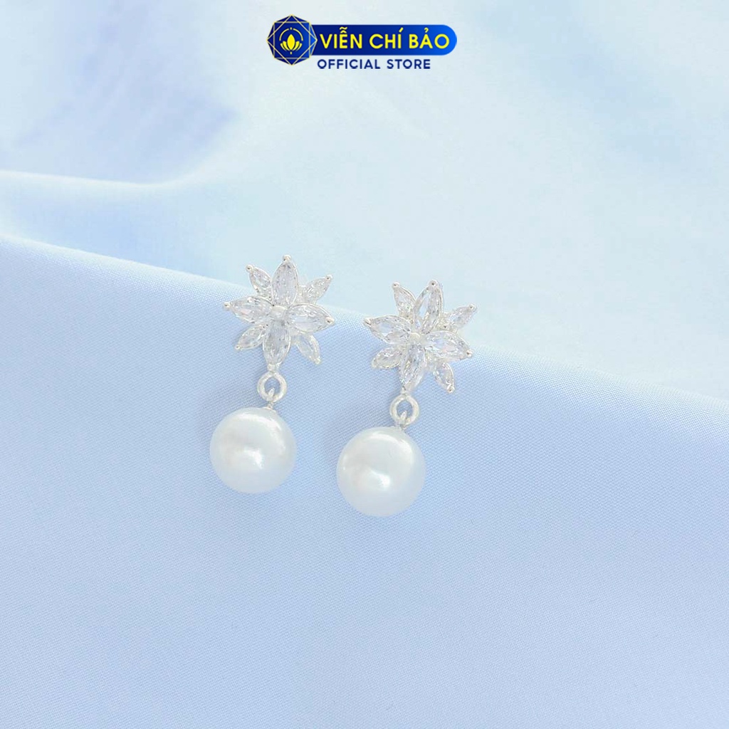 Bông tai bạc nữ Flower hạt châu chất liệu bạc 925 thời trang phụ kiện trang sức nữ Viễn Chí Bảo B400510