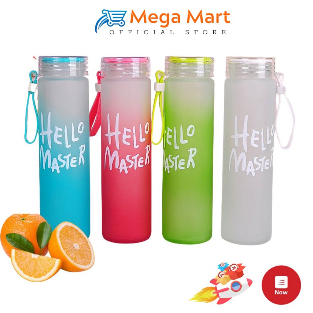 Bình Đựng Nước ❤️ 𝑭𝑹𝑬𝑬𝑺𝑯𝑰𝑷 ❤️ Bình Nước Hello Master 480ml, Chất Liệu Thủy Tinh