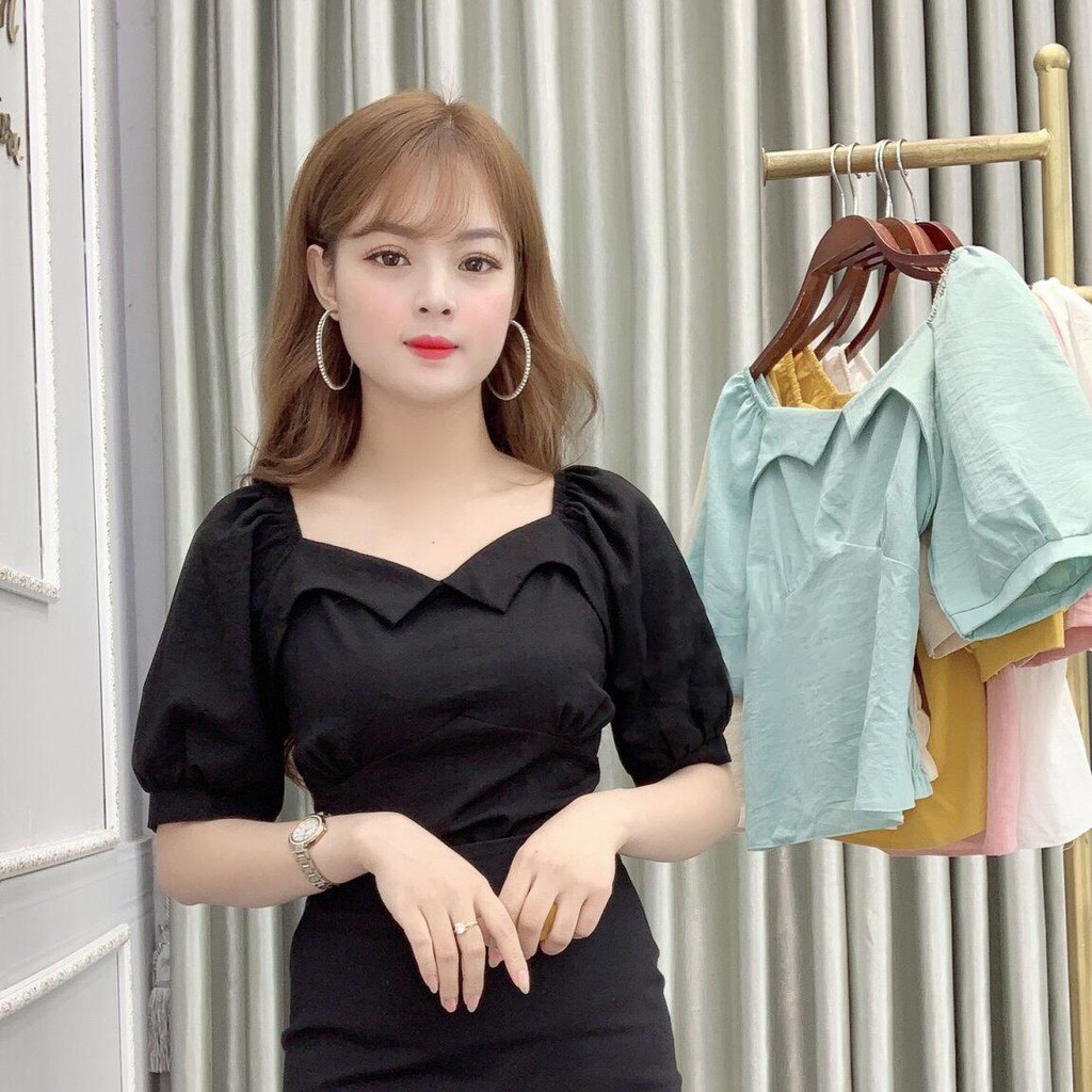 Áo sơ mi nữ công sở ngắn tay thiết kế trễ vai - 5 Màu Trắng, Hồng, Be, Vàng, Đen  - A24 - Thời Trang Nữ Hanlly Fashion | BigBuy360 - bigbuy360.vn