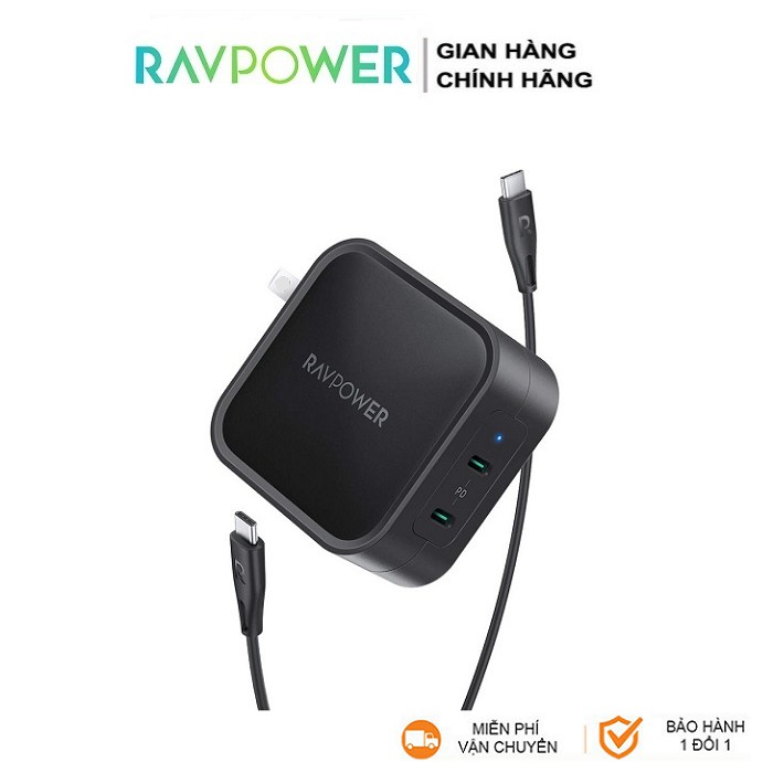 Sạc RAVPower 90w - 2 cổng type C (GaN tech) RP - CPCN001