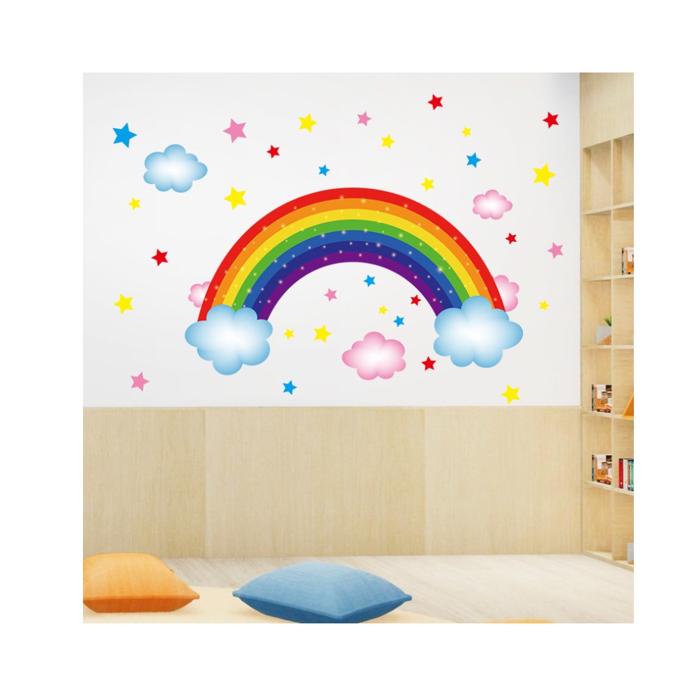 Decal dán tường trang trí - CẦU VÒNG SẮC MÀU TRẺ THƠ