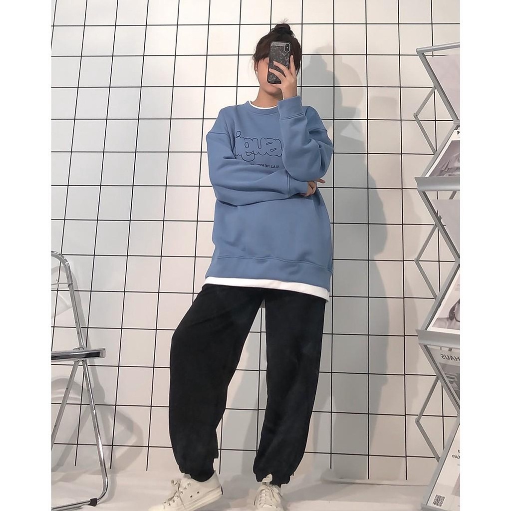 Áo Sweater Nữ Form Rộng Phối Layer Susu Vải Nỉ Bông Dày Dặn phong cách