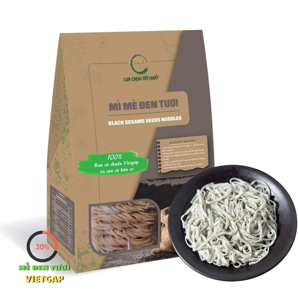 Mì mè đen tươi , Mì rau củ VietGap - Hữu cơ chính hãng Mộc Việt hộp 300g