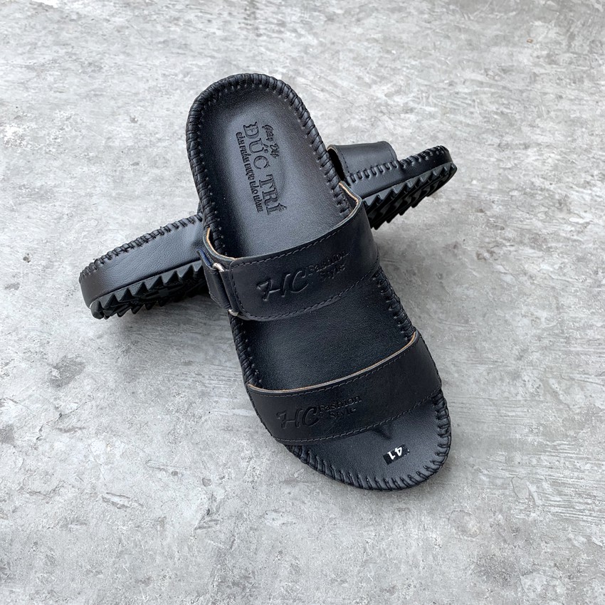 Dép Nam Da Bò Quai Ngang May Viền Cao Cấp V21