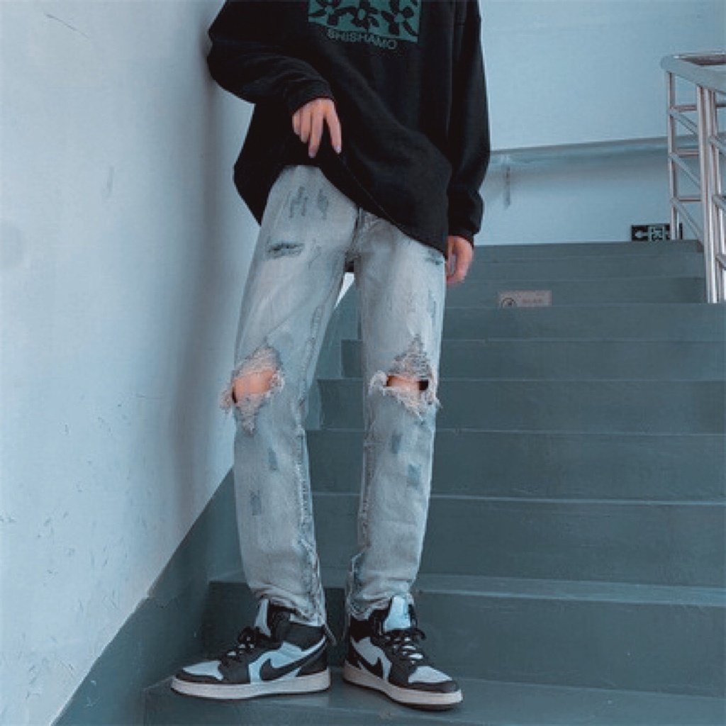 Quần Jean Rách Gối - Quần bò Siêu Chất - Full Size M đến 3Xl Cam Kết Hàng Y Hình - Có Khóa Zip