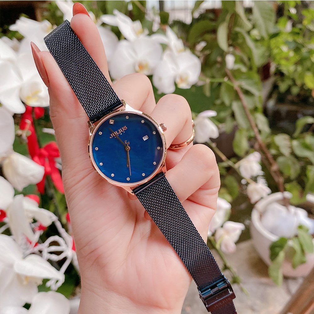Đồng Hồ Nữ JS-004D Julius Star Hàn Quốc mặt xà cừ ( Màu Xanh)