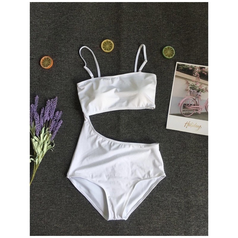 Monokini trắng tinh khôi khoét eo siêu tôn dáng style Hàn quốc