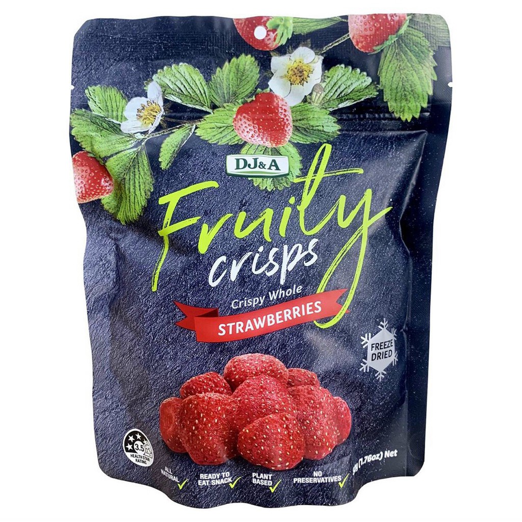 [Date Tháng 8/2023] 1 Thùng Dâu Tây Sấy Giòn DJ&amp;A nhập khẩu Úc 16 túi x25g - 1 box of Freeze Dried Strawberries