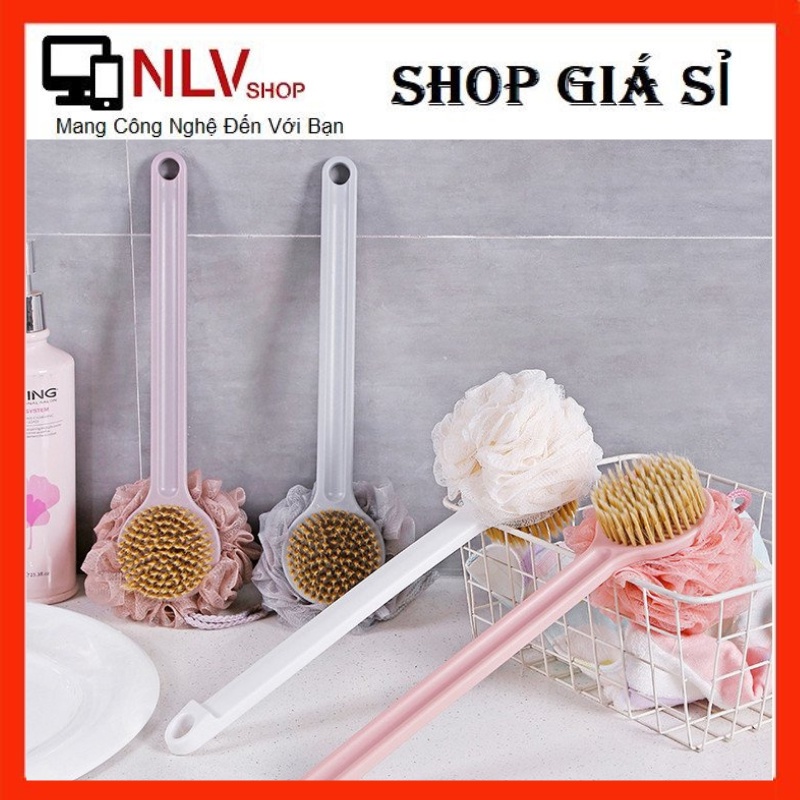 Cọ chà lưng kèm bông tắm 2in1 có tay cầm dài tiện lợi kỳ ghét tẩy tế bào chết massage da